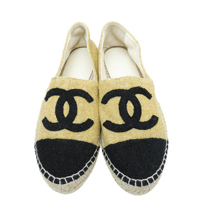 Chanel Bicolor CC Cap Toe Metallic Fabric Espadrille 39