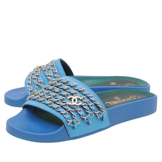 Chanel Bicolor CC Chain Satin Mule Pool Slides Sandals 36