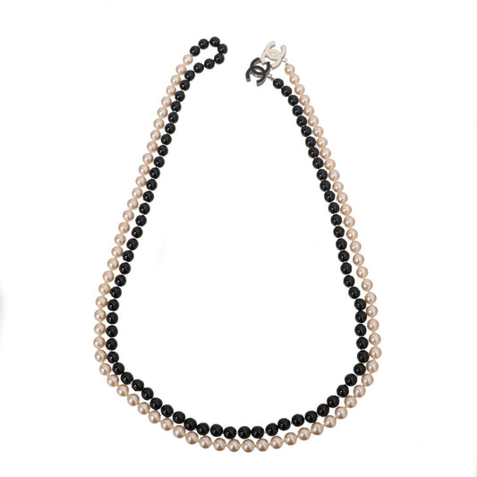 Chanel Bicolor CC Enamel Lariat Pearl Long Necklace