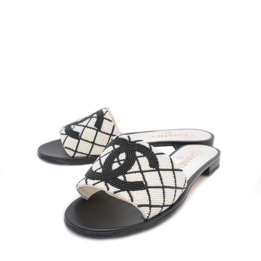 Chanel Bicolor CC Pearl Embroidery Mules 39.5