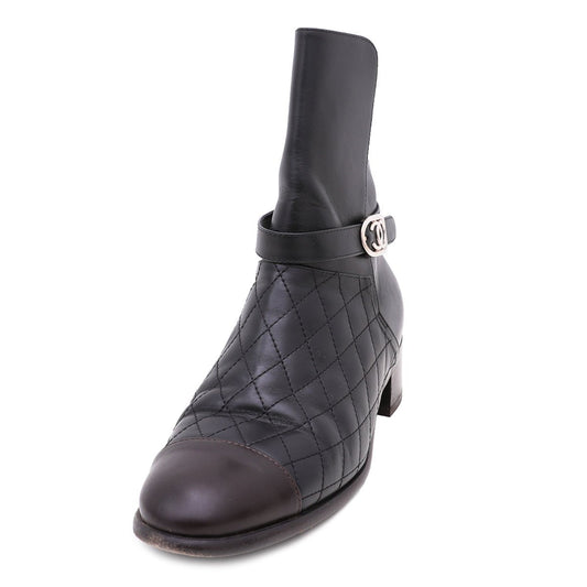 Chanel Bicolor CC Quilted Ankle Boots 39.5