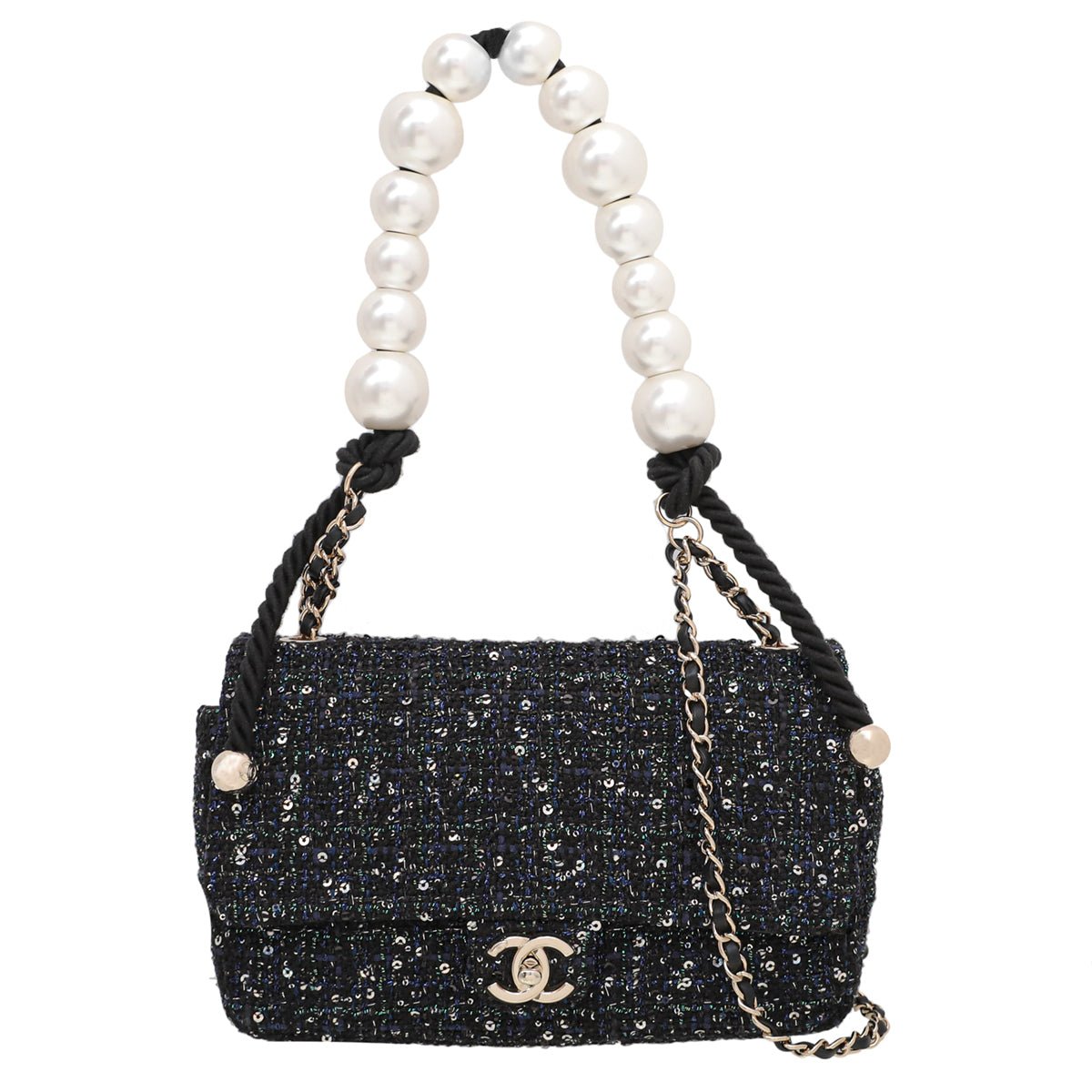 Chanel Bicolor CC Tweed Pearl Flap Medium Bag