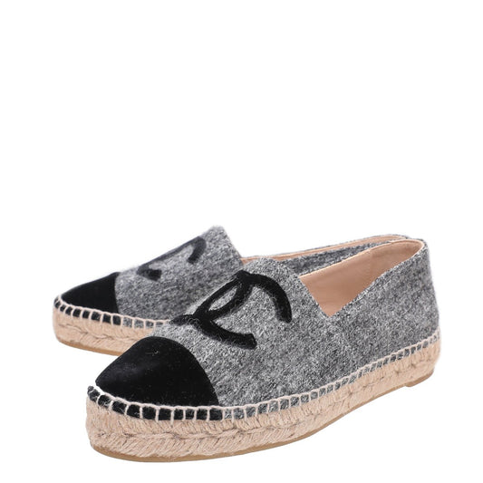 Chanel Bicolor CC Velvet Wool Tweed Espadrille 36