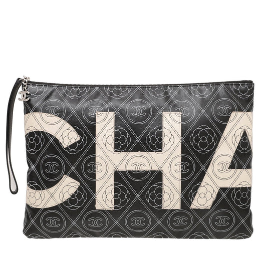 Chanel Bicolor Logo Camellia CC Pouch