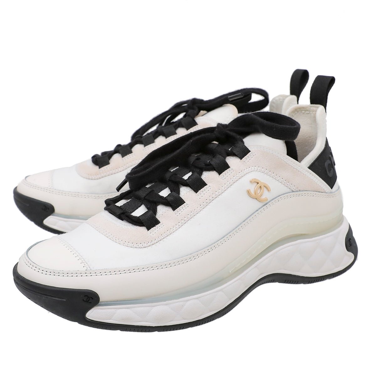 Chanel Bicolor Suede CC Trainer Sneakers 37.5