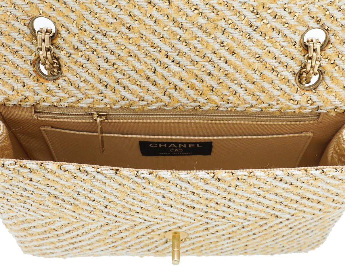 Chanel Bicolor Tweed Lame Mademoiselle Chain Flap Bag