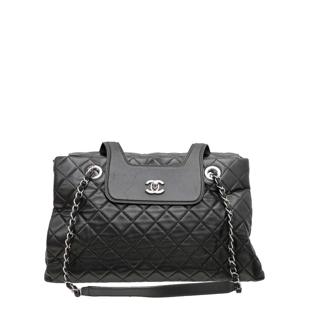 Chanel Black CC Accordion Shopping Tote Bag