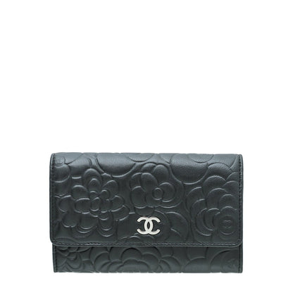 Chanel Black CC Camellia Flower Flap Wallet