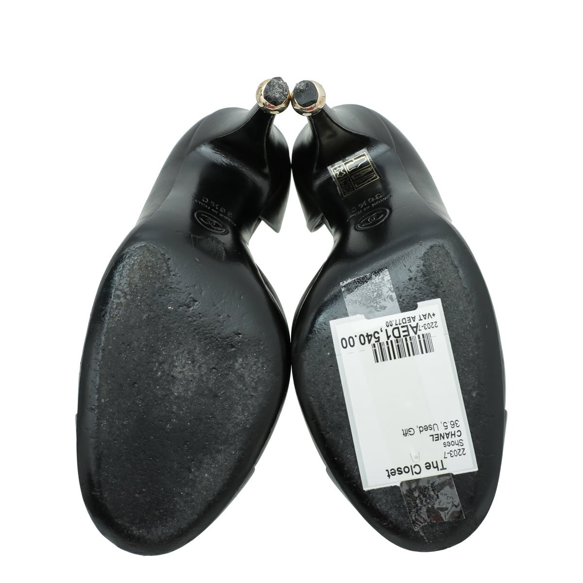 Chanel Black CC Camellia Flower Half-D'Orsay Pumps 36.5