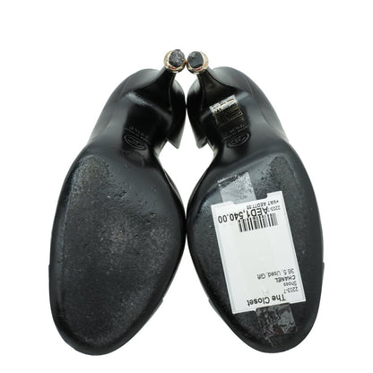 Chanel Black CC Camellia Flower Half-D'Orsay Pumps 36.5