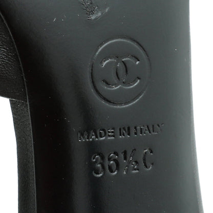Chanel Black CC Camellia Flower Half-D'Orsay Pumps 36.5