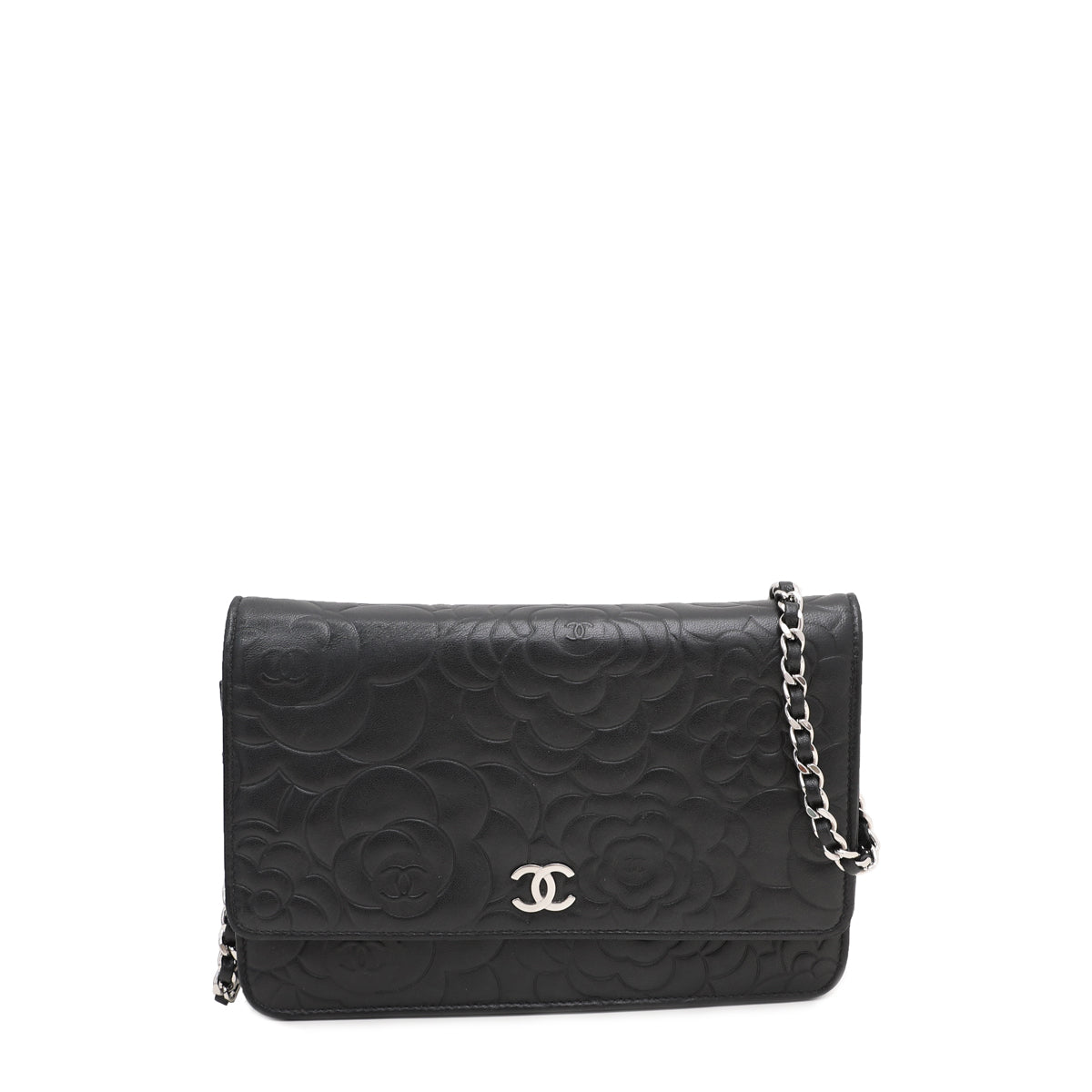 Chanel Black CC Camellia Quilted Wallet On Chain