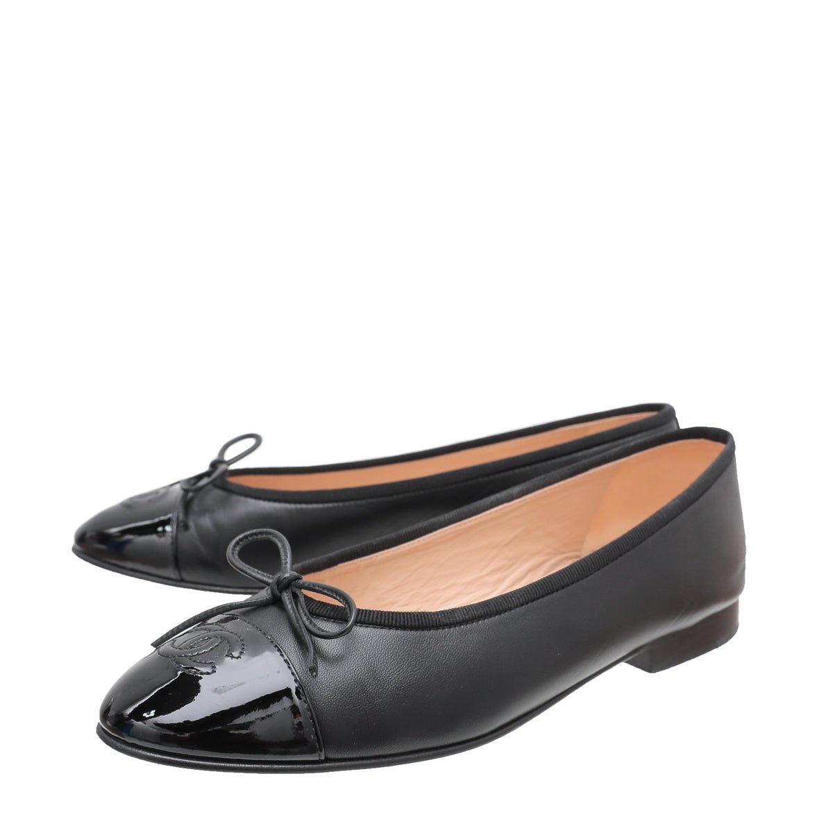 Chanel Black CC Cap Toe Bow Ballerina 38