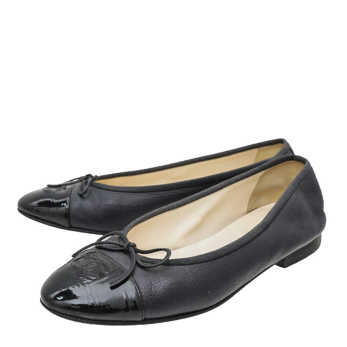 Chanel Black CC Cap Toe Bow Flat Ballerina 37.5