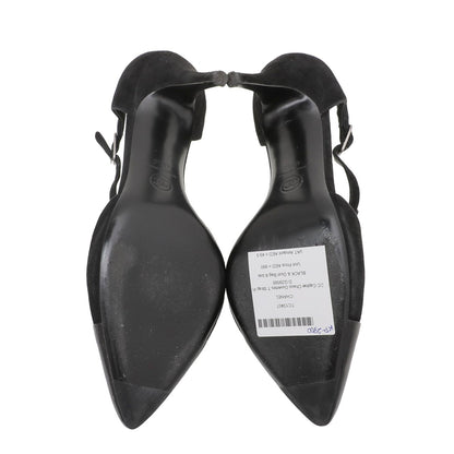 Chanel Black CC Cap Toe Chaus Ouvertes T Strap Pumps 40.5