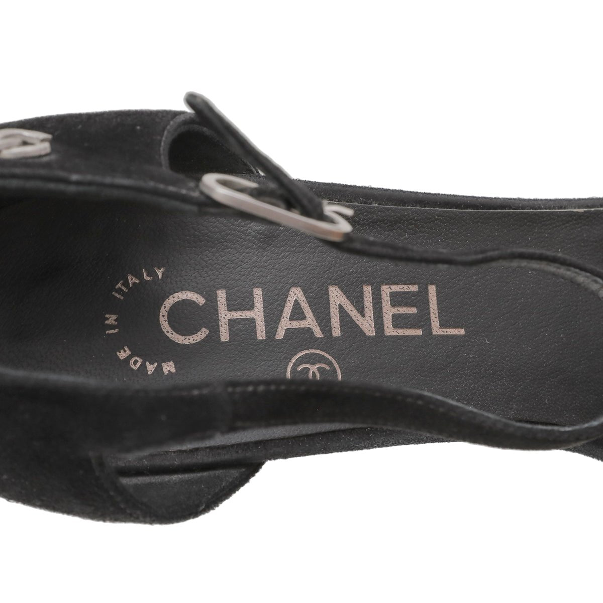 Chanel Black CC Cap Toe Chaus Ouvertes T Strap Pumps 40.5