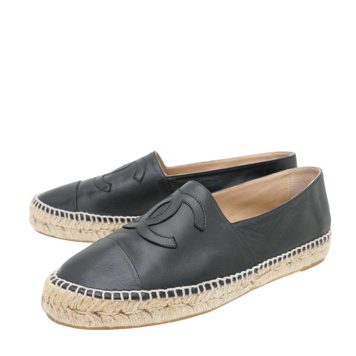 Chanel Black CC Cap Toe Espadrille 40