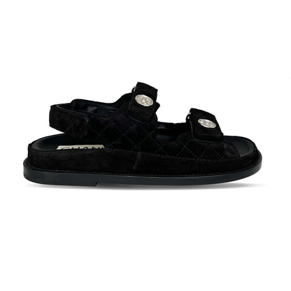 Chanel dad suede sandals black
