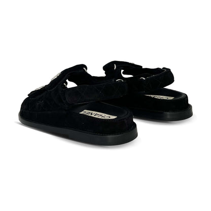 Chanel dad suede sandals black