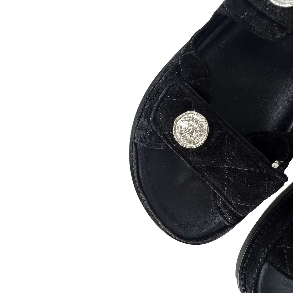 Chanel dad suede sandals black