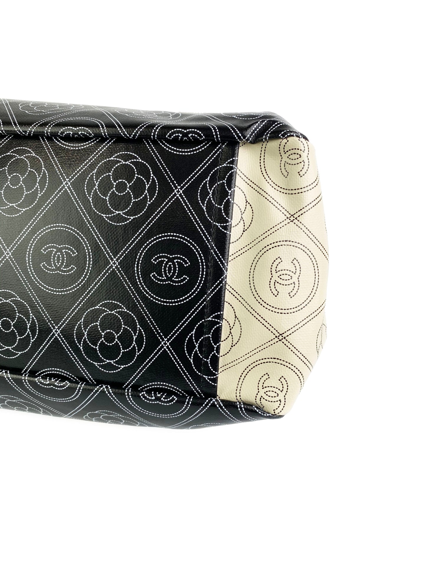 Chanel Black & White Logo Camellia Large Shopping Tote