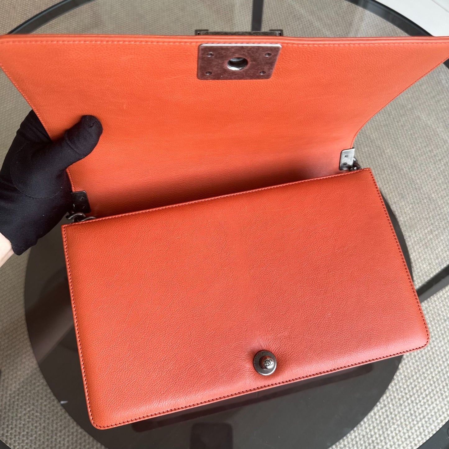 Boy Calfskin New Medium 28CM Quilted Orange Leboy RSHW No 18