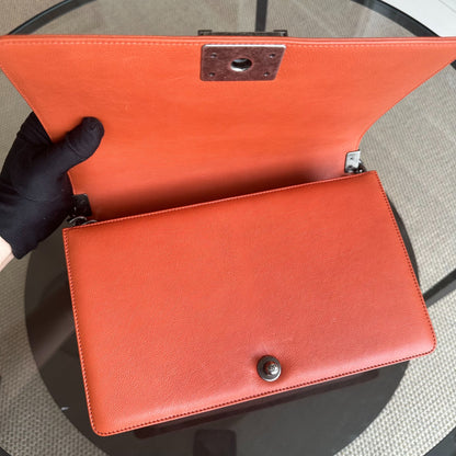 Boy Calfskin New Medium 28CM Quilted Orange Leboy RSHW No 18