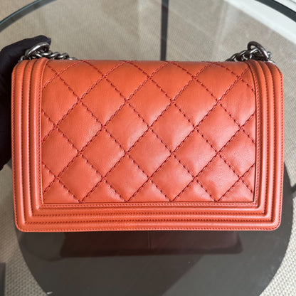 Boy Calfskin New Medium 28CM Quilted Orange Leboy RSHW No 18