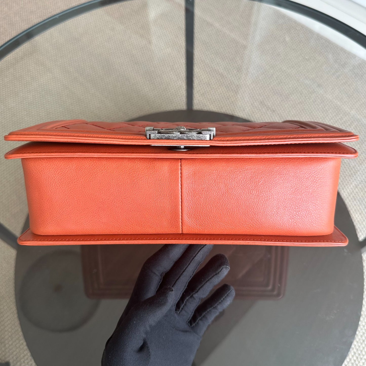 Boy Calfskin New Medium 28CM Quilted Orange Leboy RSHW No 18