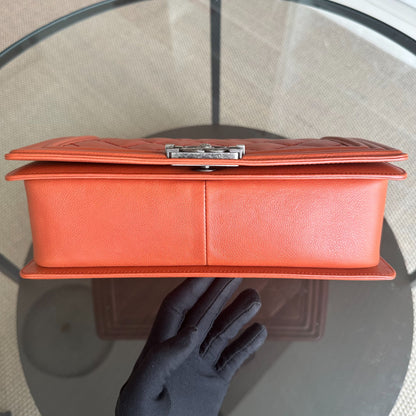 Boy Calfskin New Medium 28CM Quilted Orange Leboy RSHW No 18