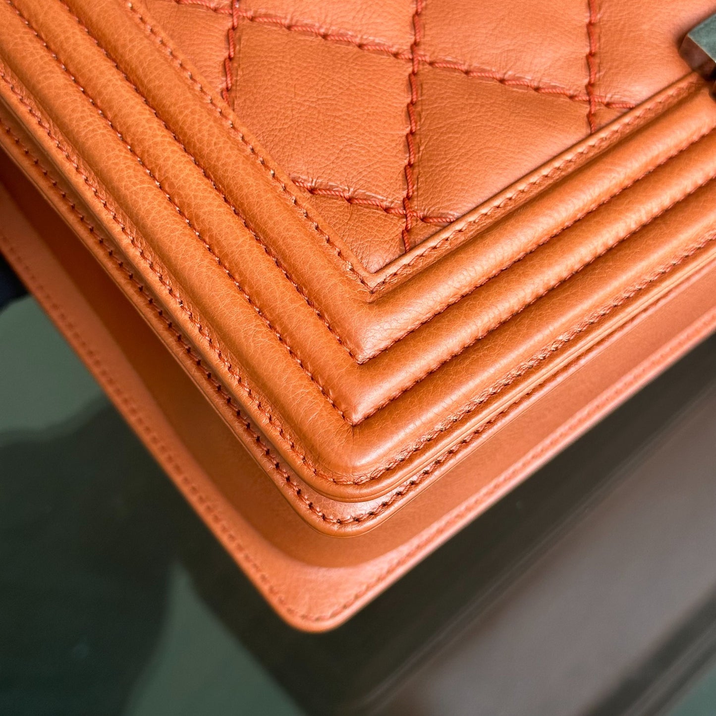 Boy Calfskin New Medium 28CM Quilted Orange Leboy RSHW No 18