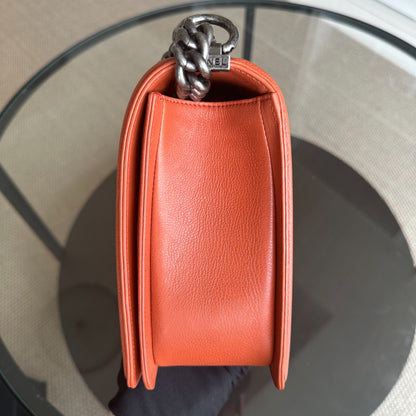 Boy Calfskin New Medium 28CM Quilted Orange Leboy RSHW No 18