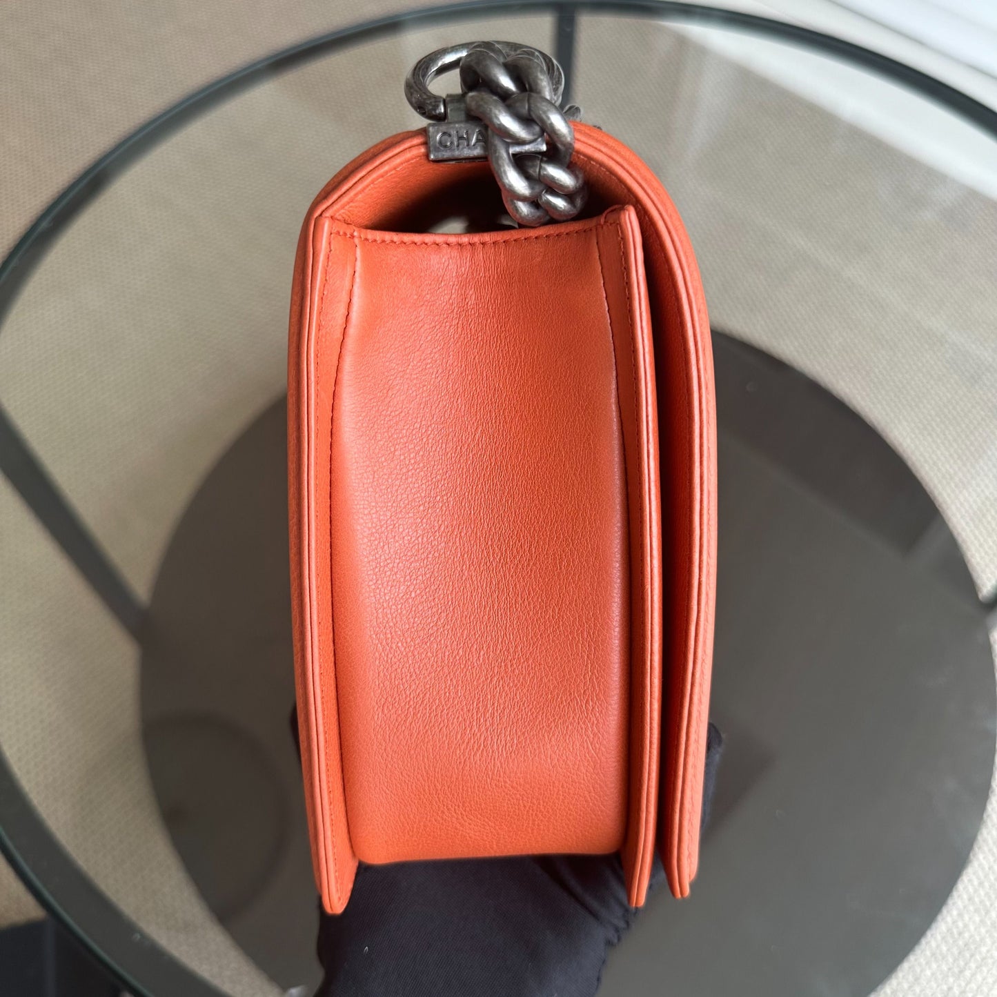 Boy Calfskin New Medium 28CM Quilted Orange Leboy RSHW No 18