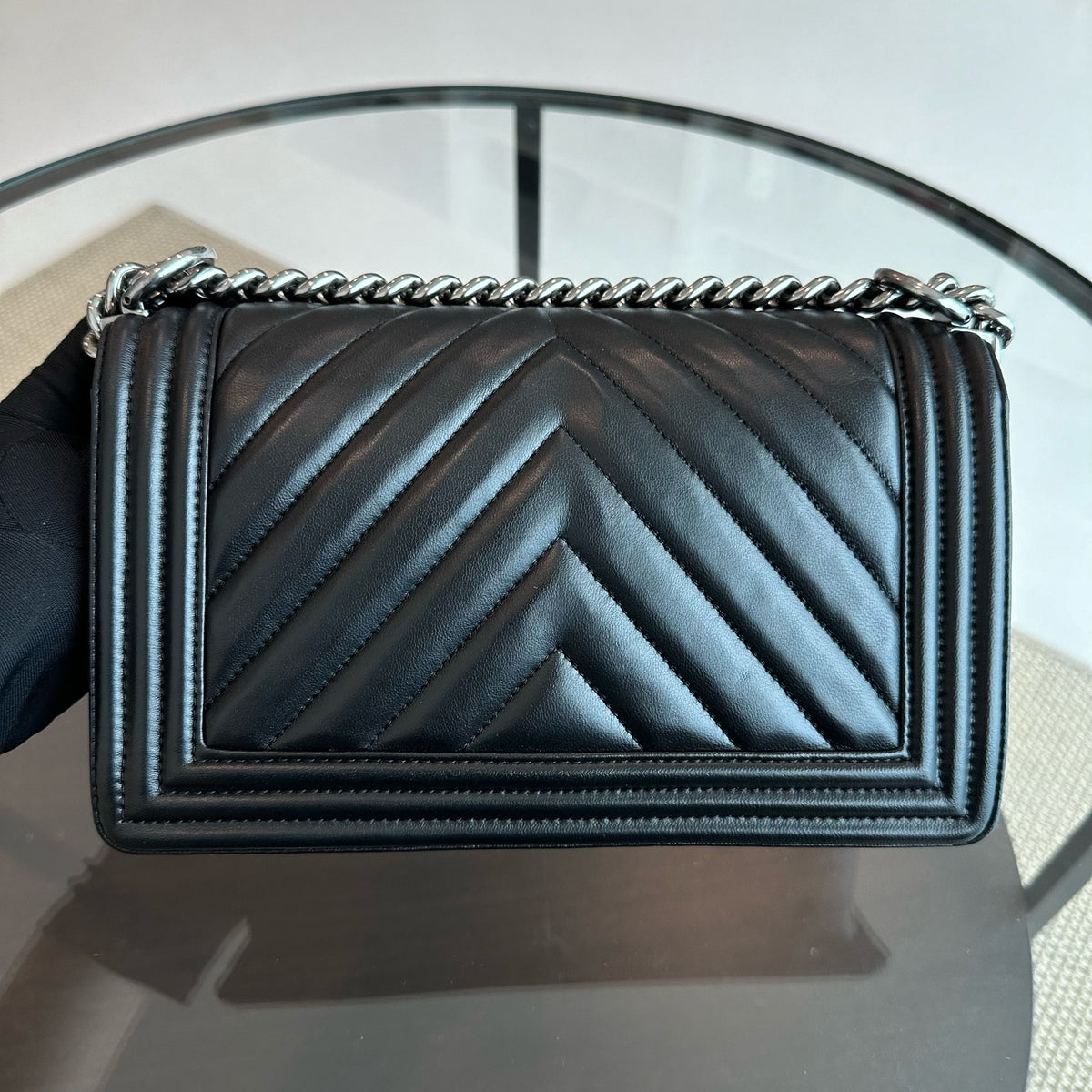 Boy Chevron Old Medium 25CM Lambskin Leboy Black SHW No 26
