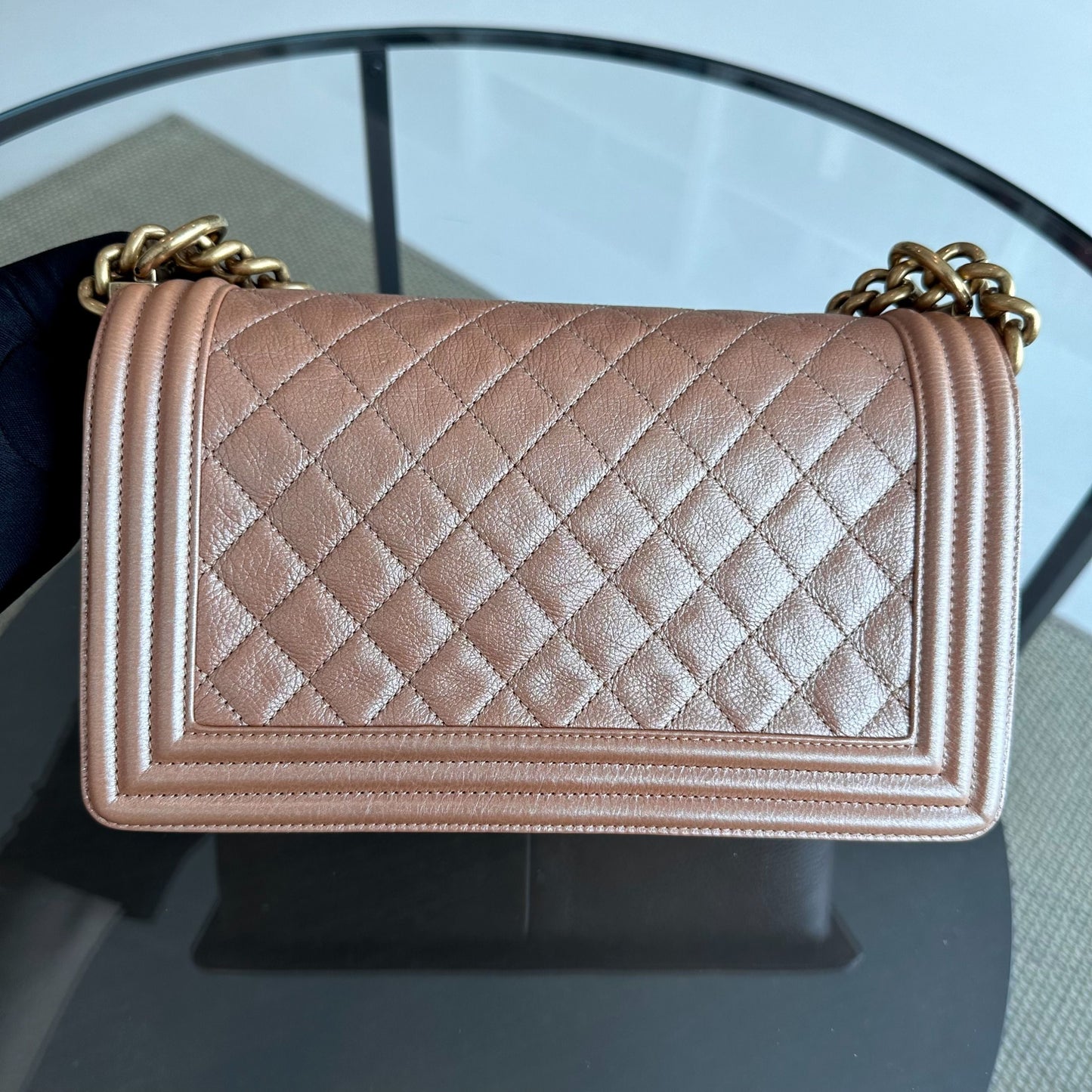 Boy Grained Calfskin Old Medium 25CM Leboy Iridescent Pink GHW No 20