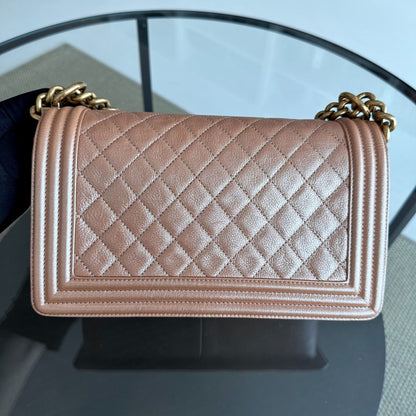 Boy Grained Calfskin Old Medium 25CM Leboy Iridescent Pink GHW No 20