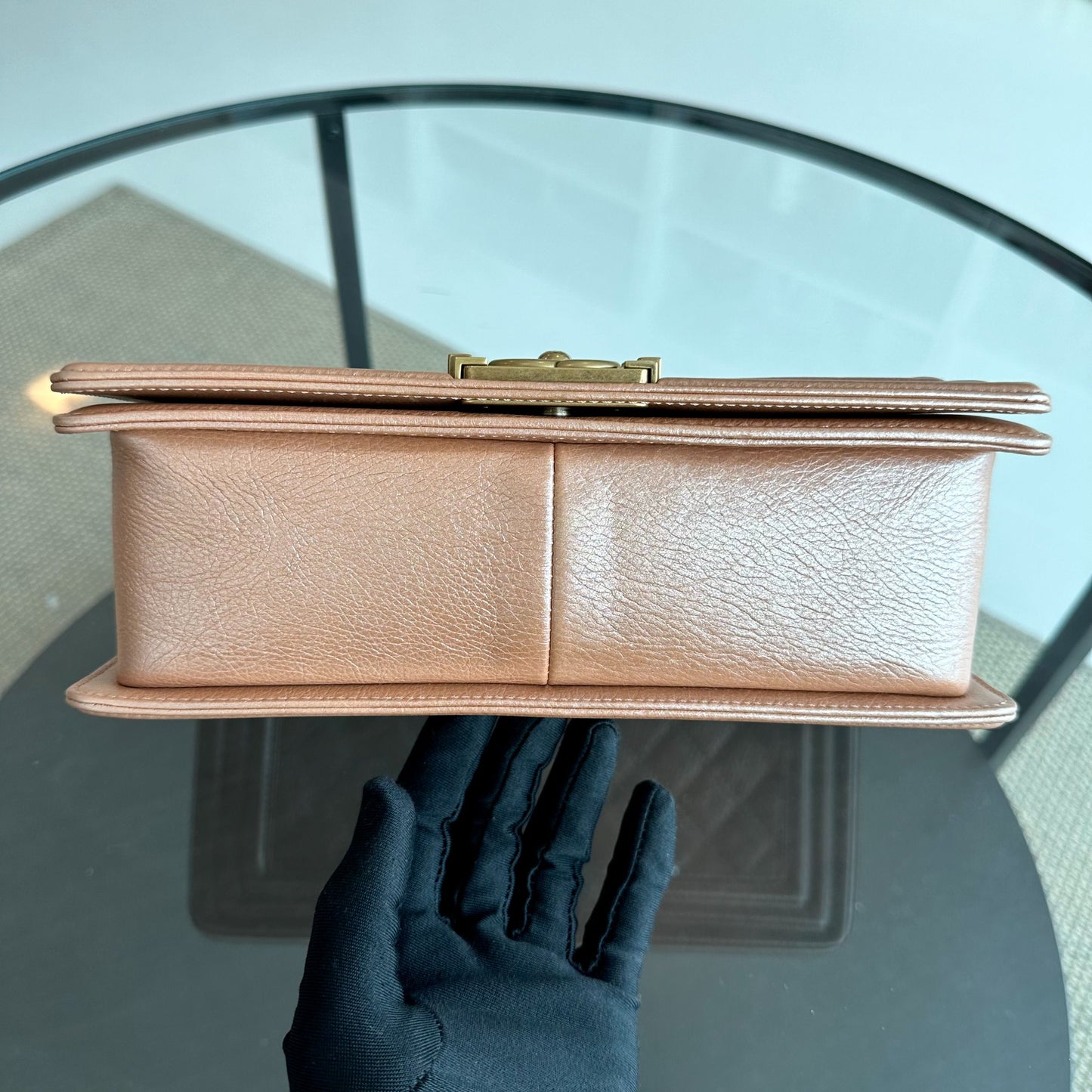 Boy Grained Calfskin Old Medium 25CM Leboy Iridescent Pink GHW No 20