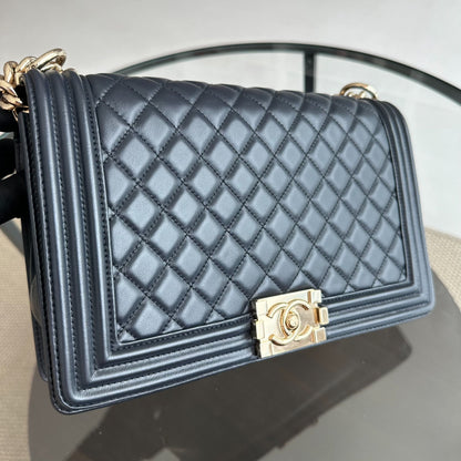 Boy Lambskin New Medium 28CM Dark Blue GHW No 25