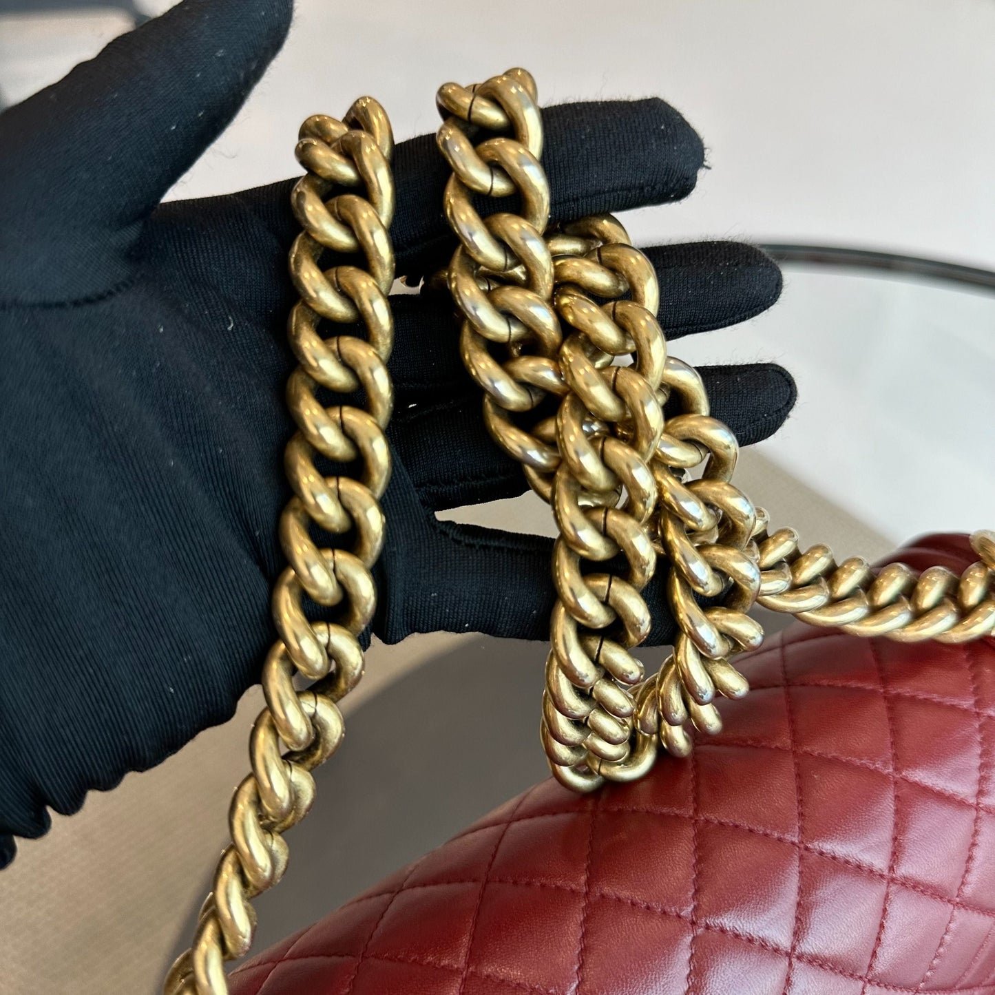 Boy Lambskin Old Medium 25CM Burgundy GHW No 21