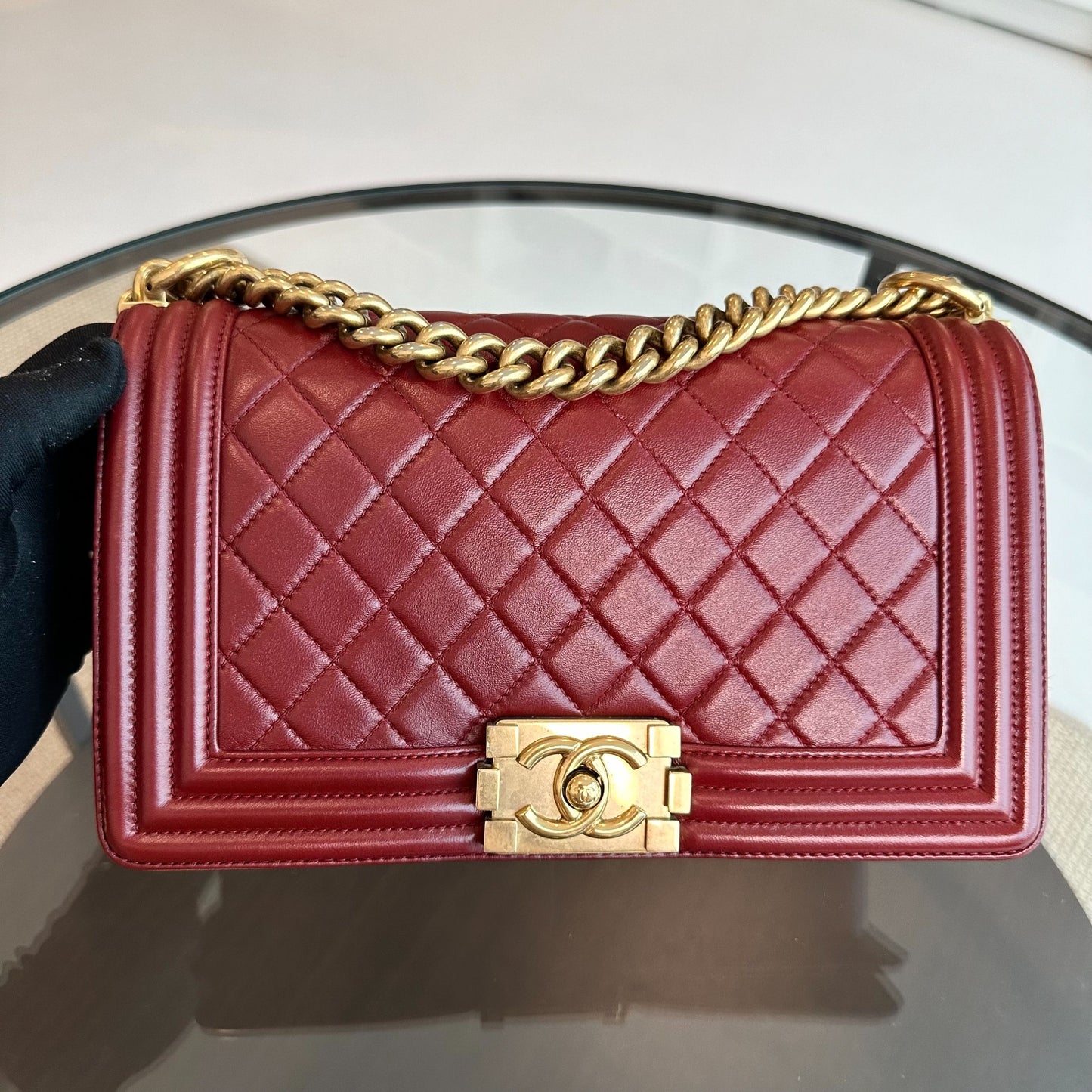 Boy Lambskin Old Medium 25CM Burgundy GHW No 21