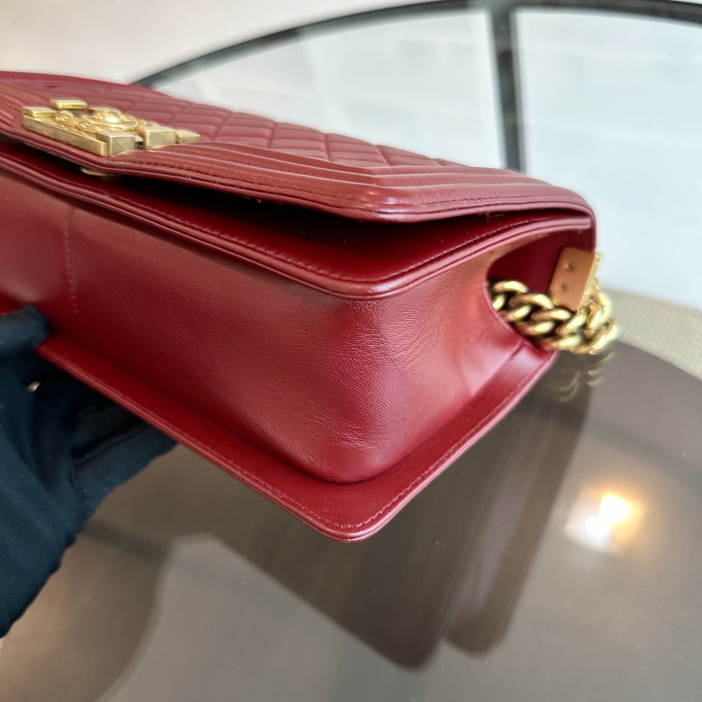 Boy Lambskin Old Medium 25CM Burgundy GHW No 21