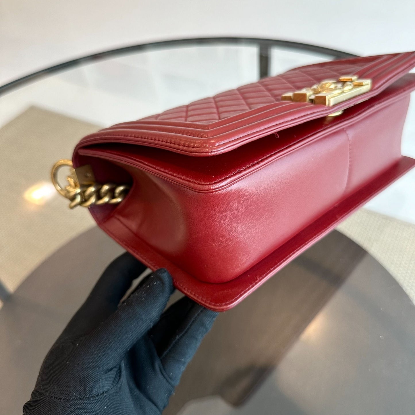 Boy Lambskin Old Medium 25CM Burgundy GHW No 21