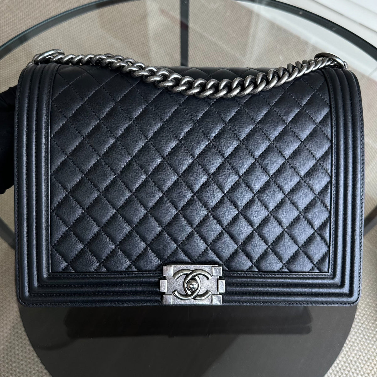 Boy Large 30CM Quilted Lambskin Black RSHW No 16