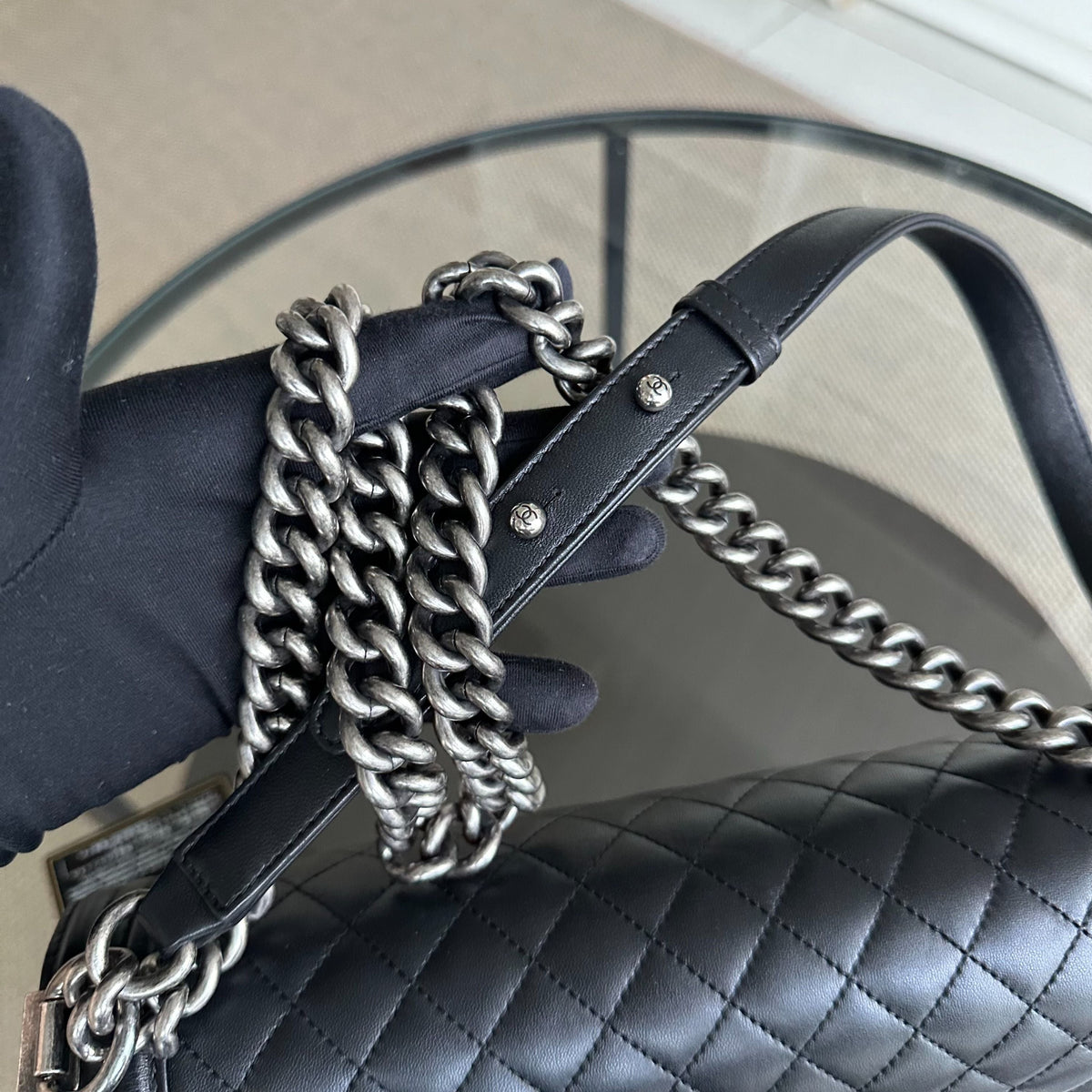 Boy Large 30CM Quilted Lambskin Black RSHW No 16