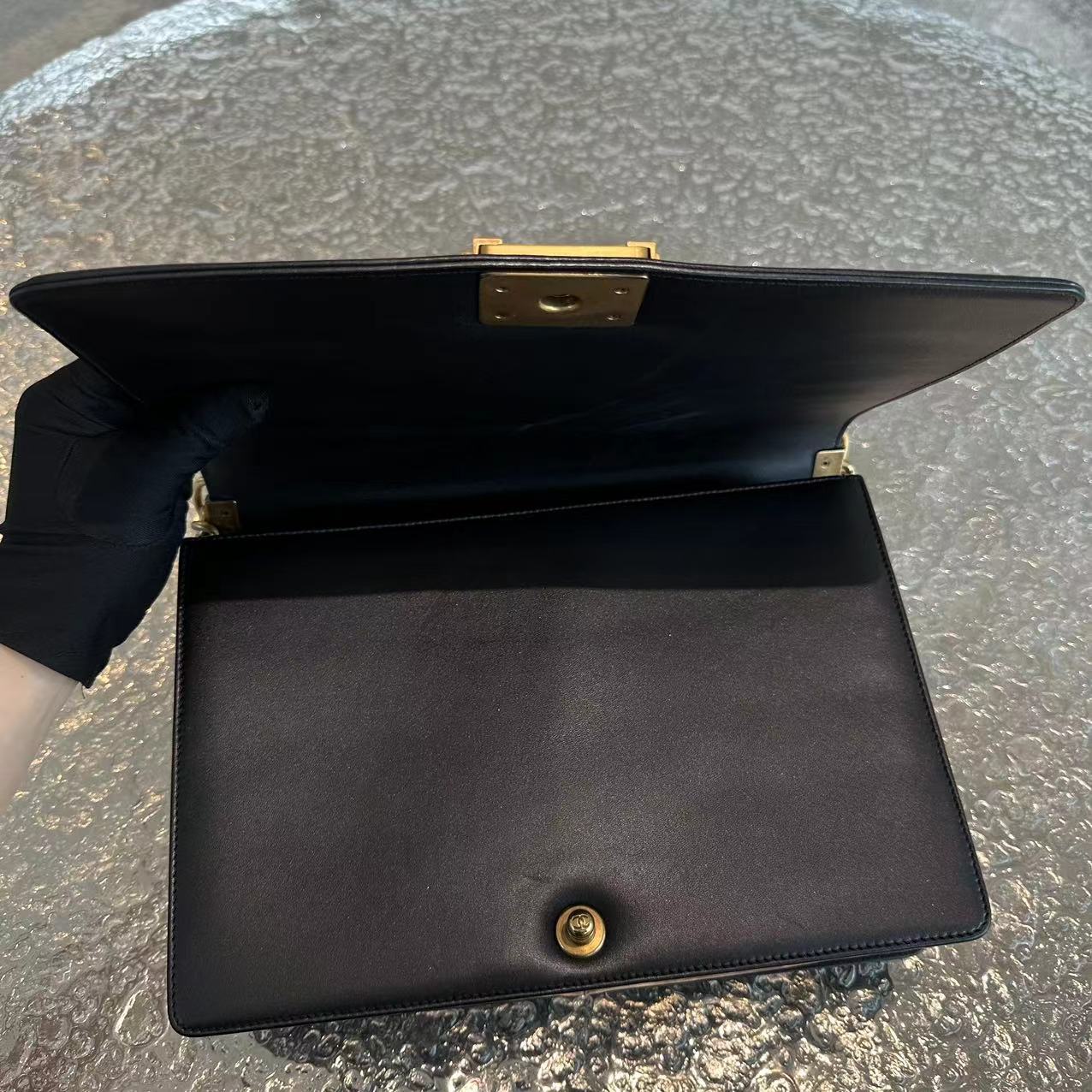 Boy Large 30CM Quilted Lambskin Leboy Black GHW No 19