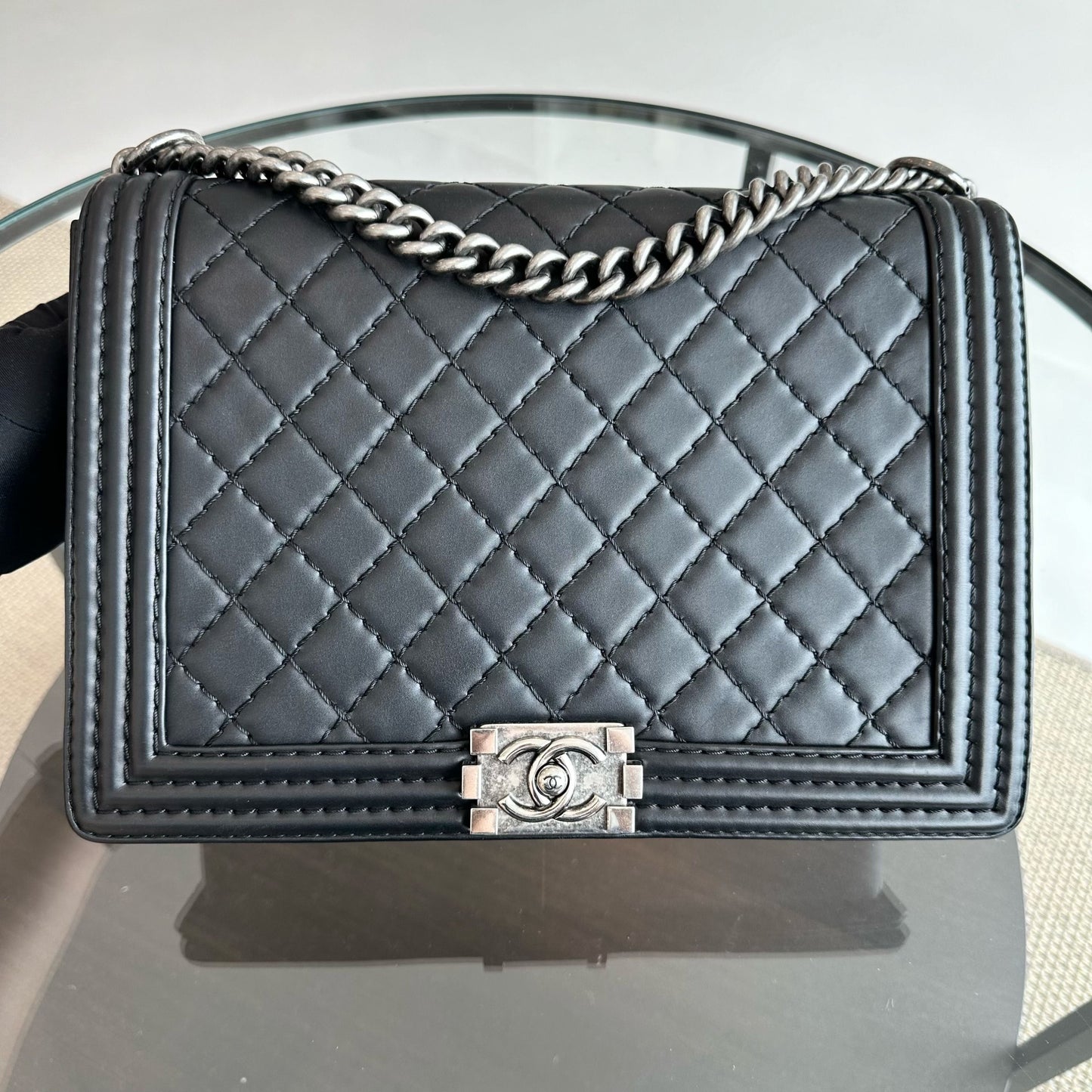 Boy Large Lambskin 30cm Quilted Leboy Black RSHW No 18