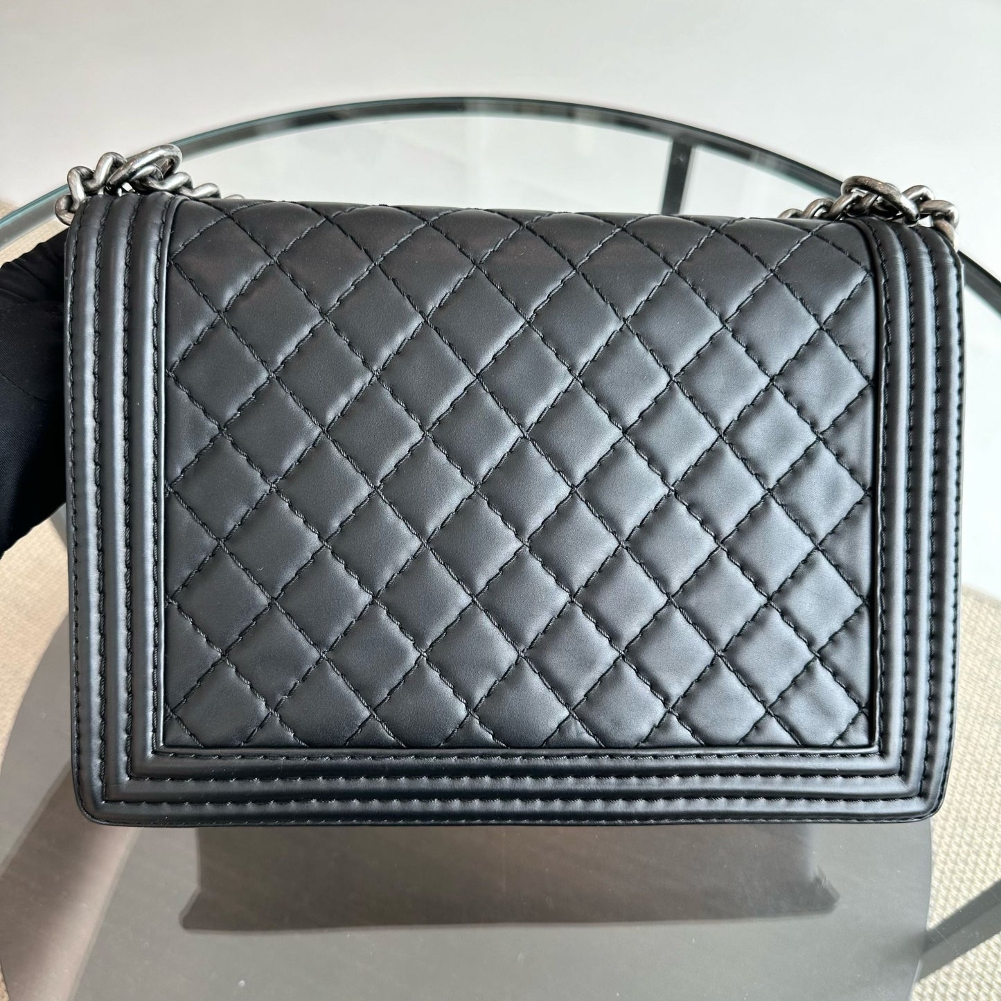 Boy Large Lambskin 30cm Quilted Leboy Black RSHW No 18