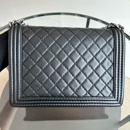 Boy Large Lambskin 30cm Quilted Leboy Black RSHW No 18