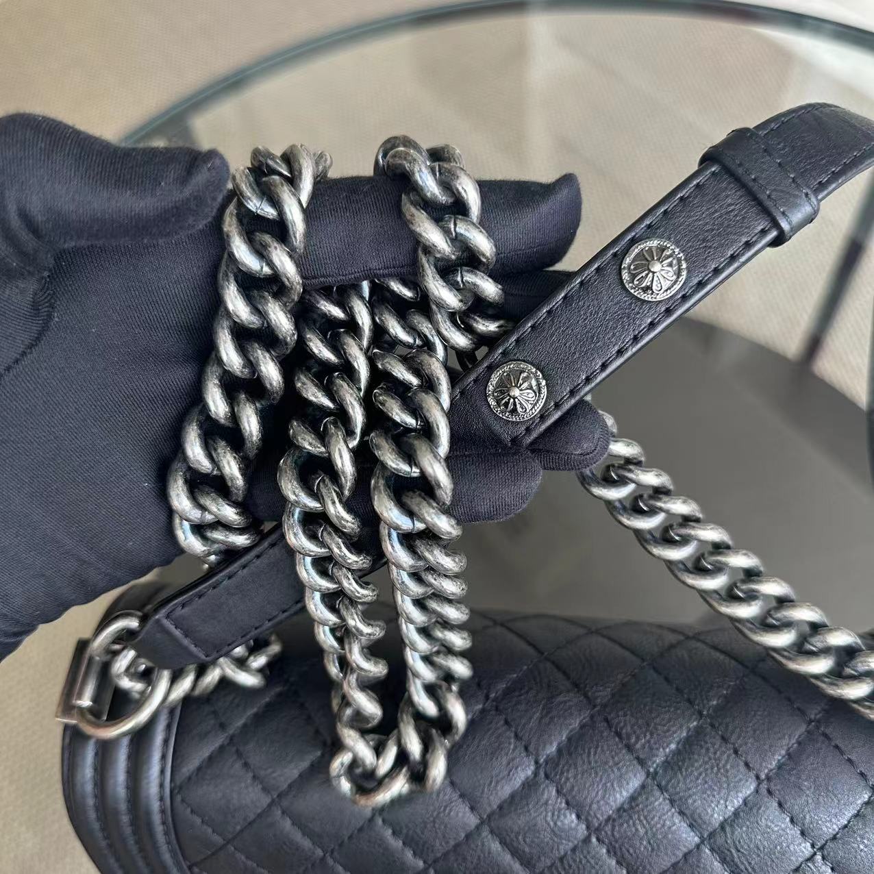 Boy Limited Edition Old Medium Quilted Grained Calfskin With Metal Edegs Black Leboy RSHW No 19