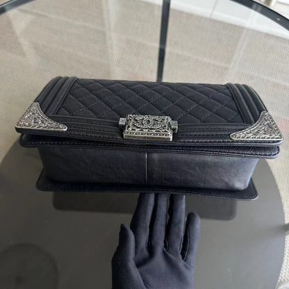 Boy Limited Edition Old Medium Quilted Grained Calfskin With Metal Edegs Black Leboy RSHW No 19